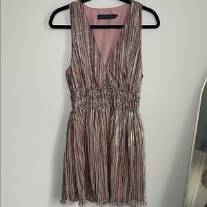 House of Harlow 1960 Pink and Gold Metallic Stripe Mini Dress